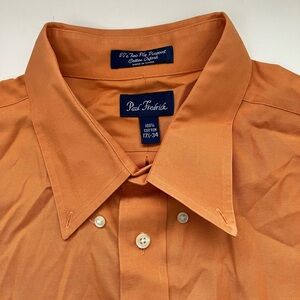 Paul Fredrick Men’s 17.5-34 100% Cotton Dress Shirt Orange Button Down Plaid